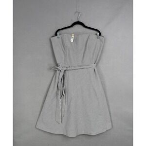 Talbots Dress Womens 20 White Stripe Strapless Fit Flare Belted Seersucker